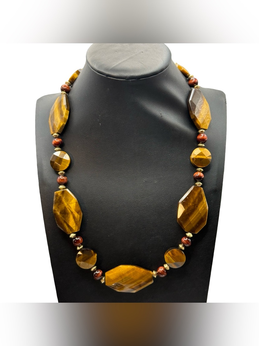 Vintage 20" Faceted Tiger's Eye Necklace 14K Gold Filled Beads & Clasp